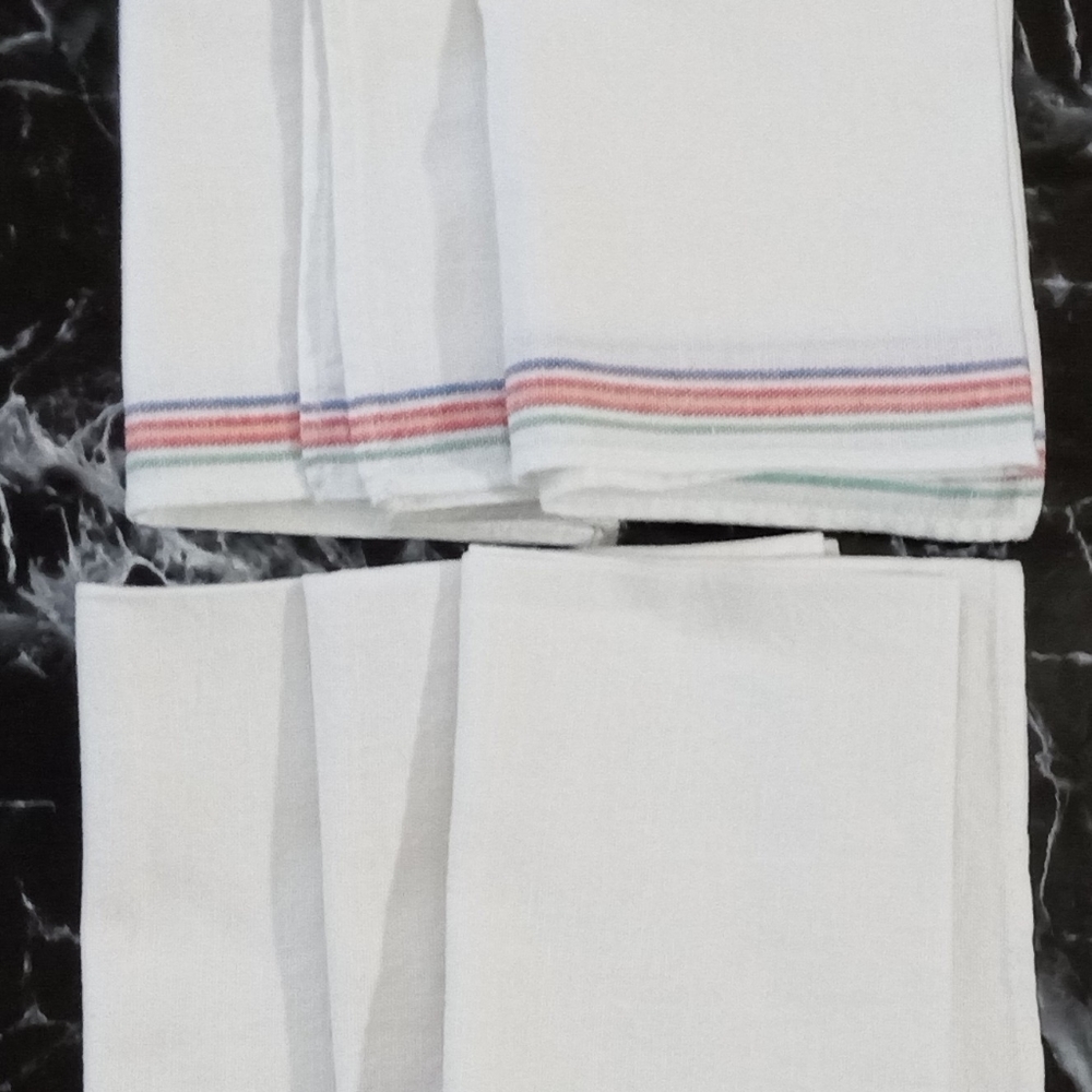Six Cotton Linen Dish Tea Kitchen Towels Stripes White Red Blue Green Yellow - Picture 7 of 7